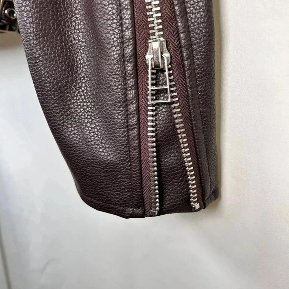 EVNL Moto Jacket Size Medium Faux Leather City Streetwear Brown Biker - Picture 6 of 10